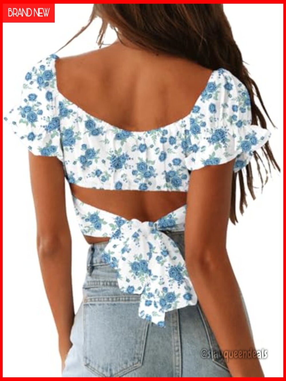 Ruffle Puff Sleeve Tie Back Crop Top Blouse Off Shoulder Cropped - Picture 2 of 7